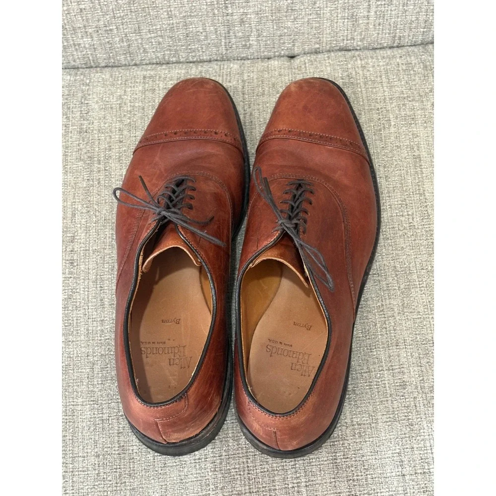 Allen‎ Edmonds Byron Mens 11 B Chili Leather Cap Toe Brogue Oxford Dress Shoes